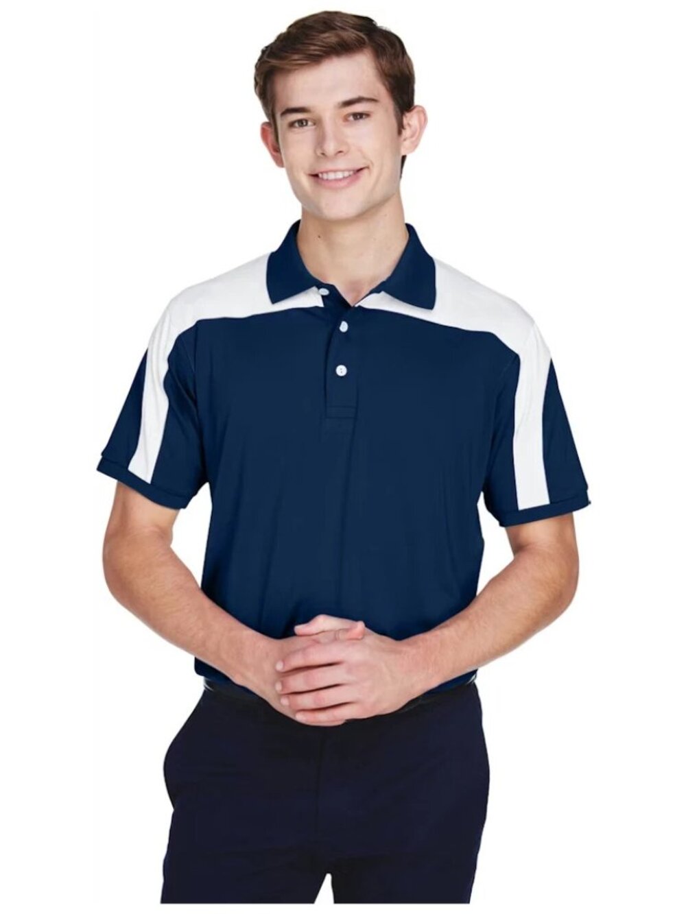 Team 365 Men’s Victor Performance Golf Polo Dark Navy White Colorblock